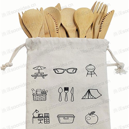 Reusable Bamboo Utensils Set with Travel Pouch Bag
