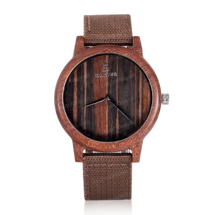 Red sandalwood wood watch with canv