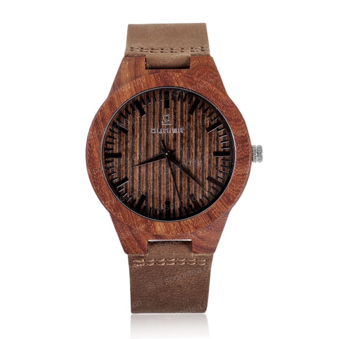 Red sandalwood wood watch with leat