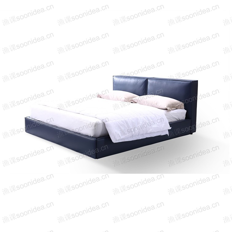 Popular Blue Top-Grain Leather Bed
