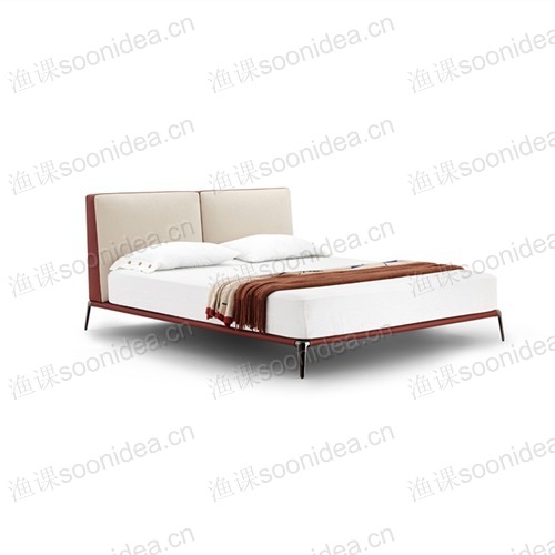 Modern Design Fabric Bed with Leather