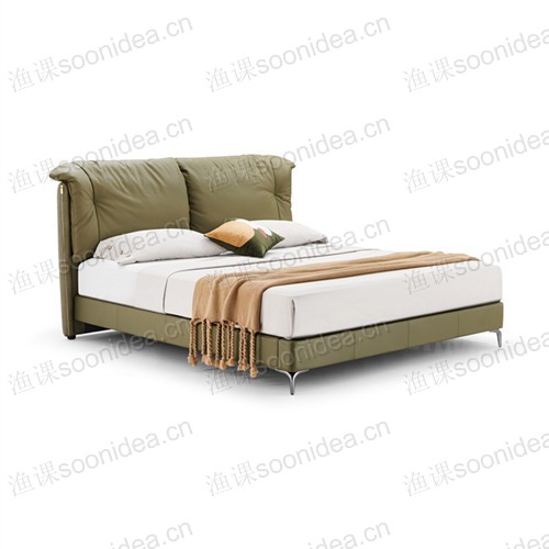 Green Modern Leather Bed with Feather