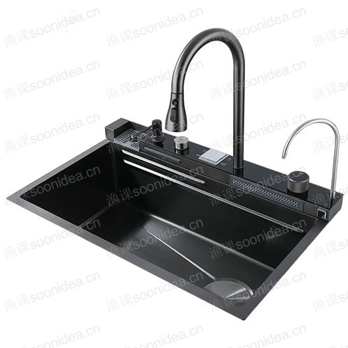 Multifunction Kitchen Sink Waterfall Stainless Steel Sink with Waterfall Faucet Kitchen
