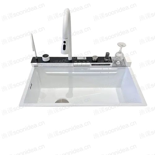 Waterfall sink white single trough button digital display 304 stainless steel sink kitchen nano sink 