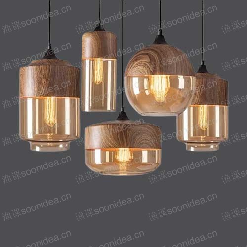 Vintage wooden art pendant light