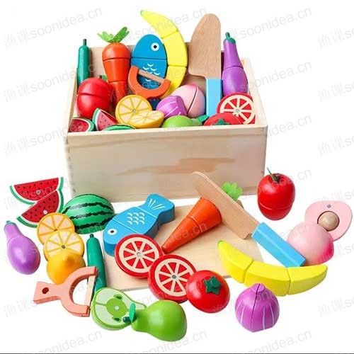 Wooden children toys that simulate cooking