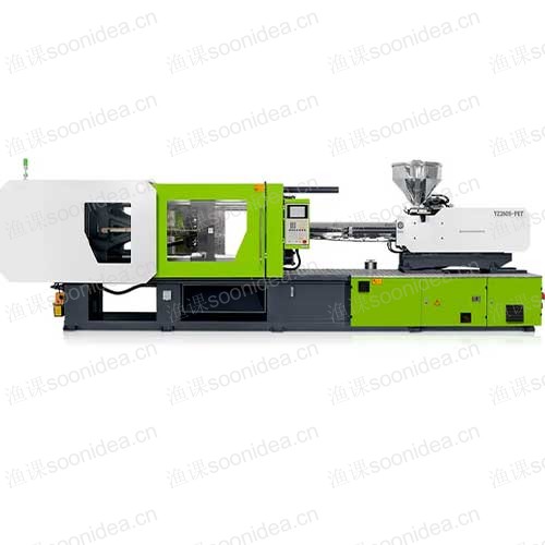 Preformed plastic beverage bottle injection molding machine